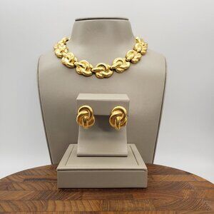Vintage Anne Klein Gold-Tone Love Knot Choker Statement Necklace & Earrings Set